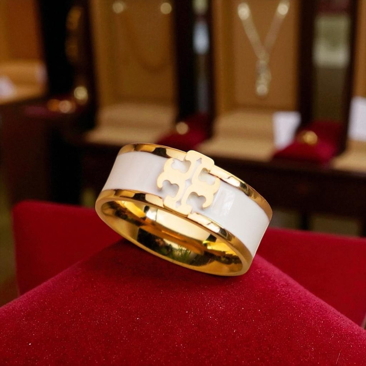 Tory Black & White Enamel Gold Ring