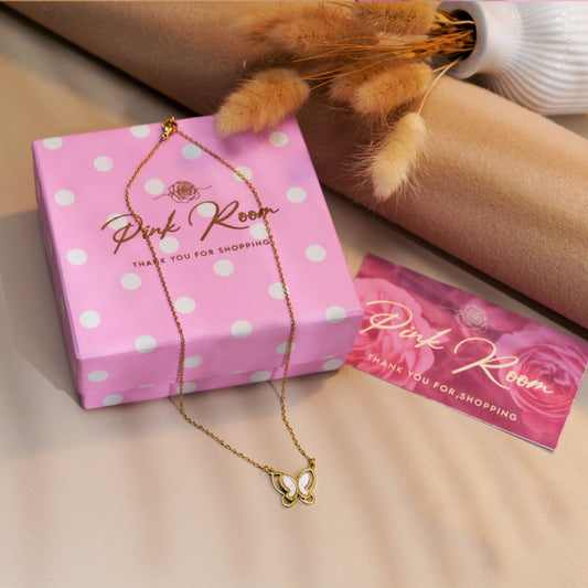 Gold Butterfly Pendant Necklace with Pearl