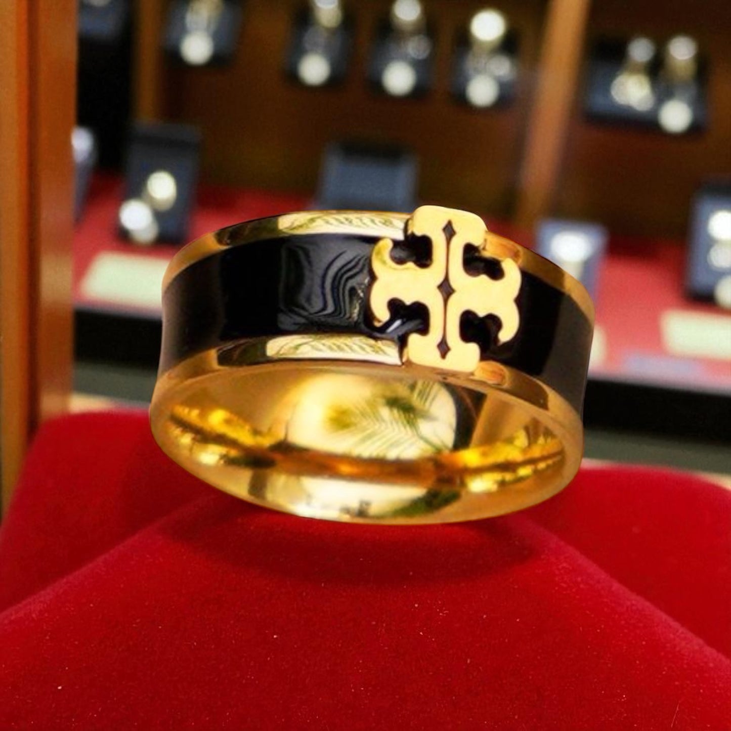 Tory Black & White Enamel Gold Ring